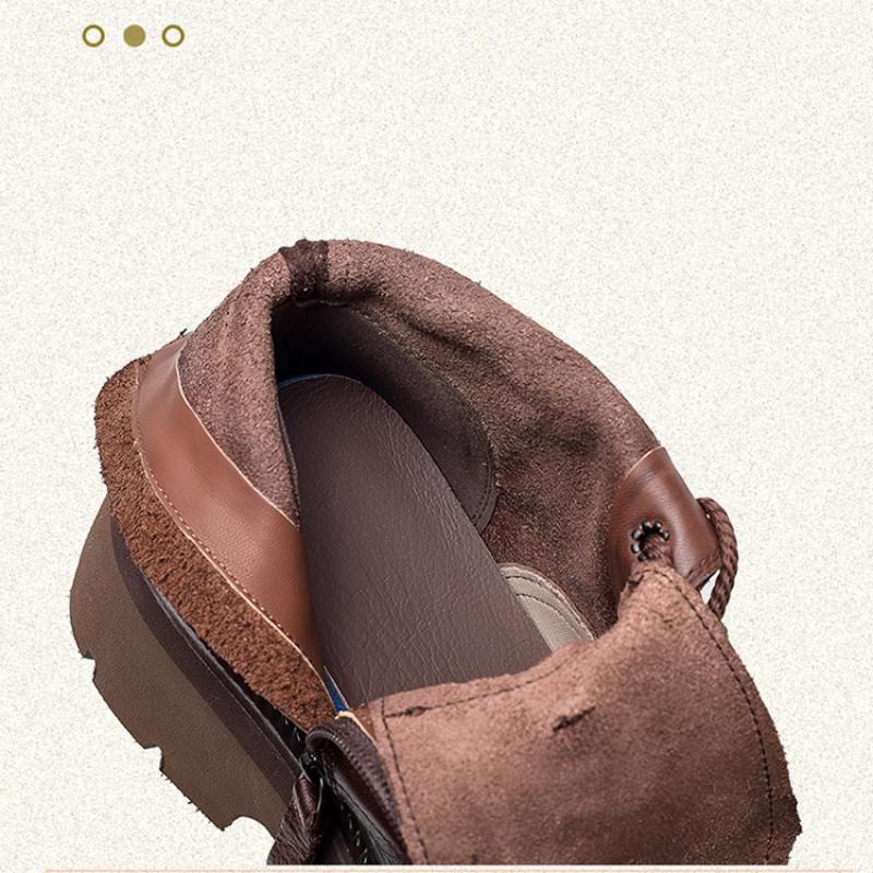 Johnature Thick Sole Vintage Boots Side Zipper Genuine Leather Short Boots Fashion Versatile Women Shoes