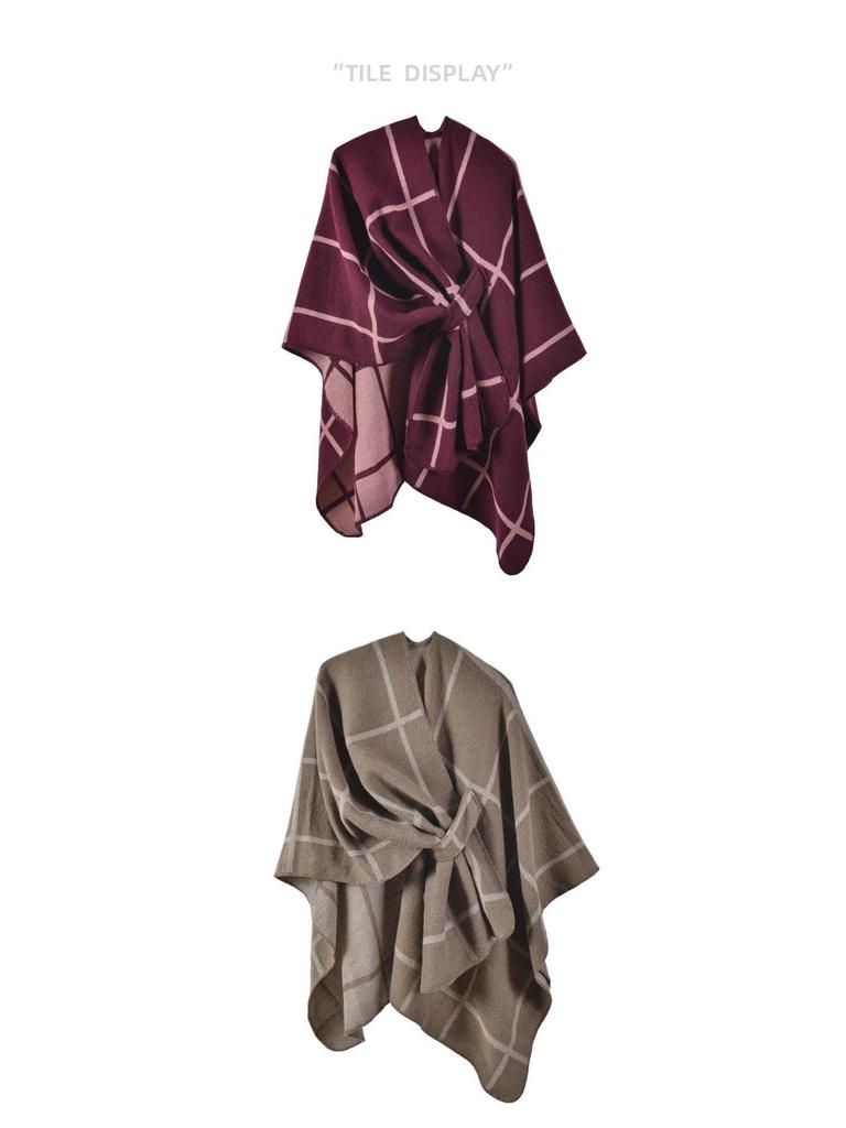 Classic Plaid Slit Shawl: Warm Autumn/Winter Cardigan Cloak