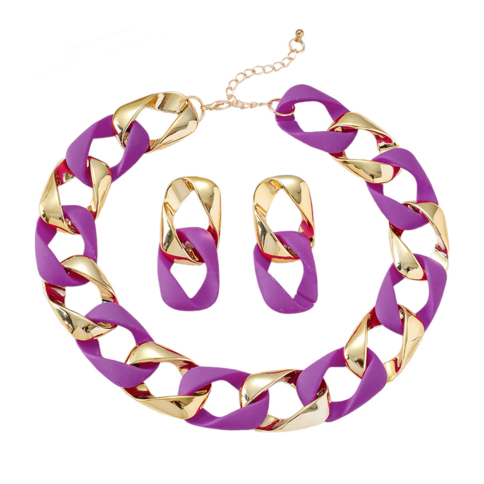 

Сплетенное ожерелье Красочный набор украшений Геометрические серьги и ожерелье Набор Текстура из смолы и сплава Подходит для женщин