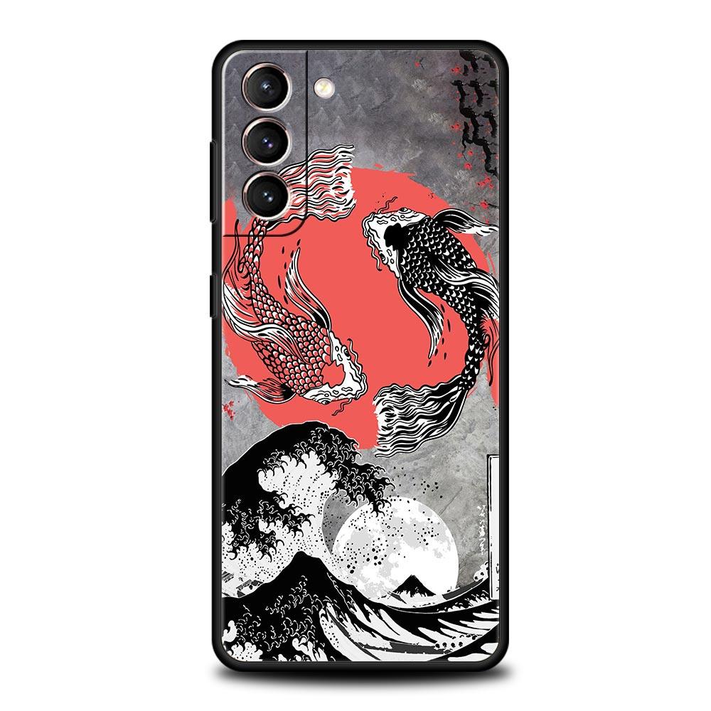 

Чехол с рыбками Кои для Samsung Galaxy S22 Ultra S21 S20 FE 5G S10 S9 S24 Plus S10E S23 Чехол для телефона Черный силиконовый корпус Samsung S10E