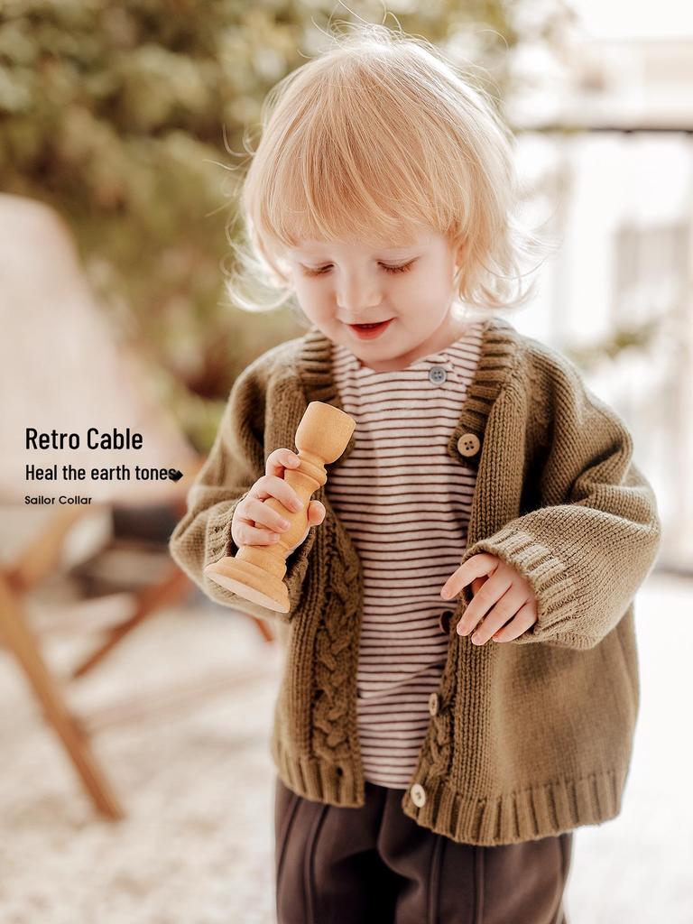 Xika Ti Boys' Wool Knit Cardigan - Stylish Children's Sweater for Autumn/Winter 2025