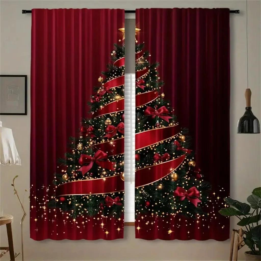 3D Weihnachts Vorhänge Rot Schlafzimmer Fensterpaneele 3D Weihnachtsmann Schneeszene Vorhänge Feiertagsdeko 2 Paneele Weihnachten Festlich Zuhause