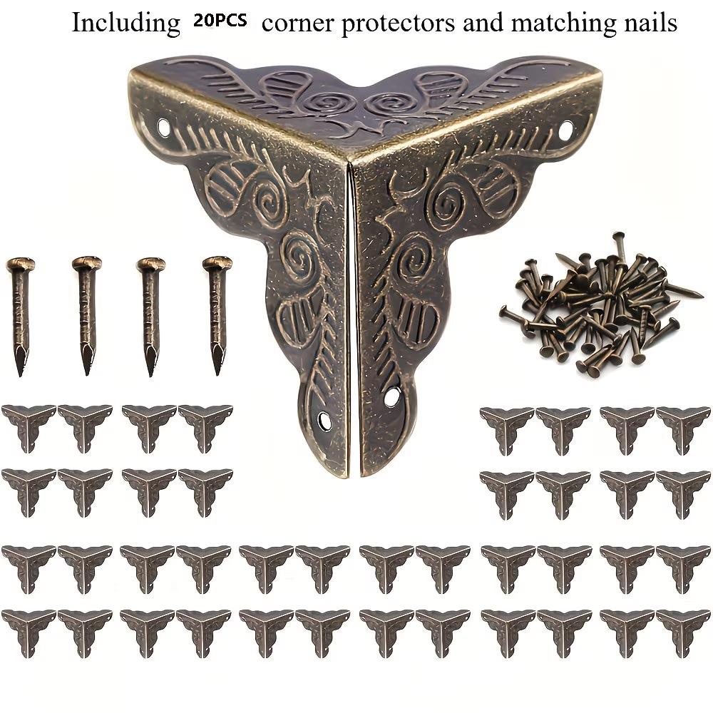 

20pcs Antique Bronze Metal Corner Protectors, Latex-Fr Edge Guards for Boxes, Furniture, Shelves, Tables-Vintage Finish