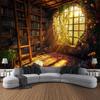 Magic Bookshelf Wall Mounted Tapestry Library, Living Room Background Cloth, Aesthetic Bedroom Decoration, Dreamy Home Decor
