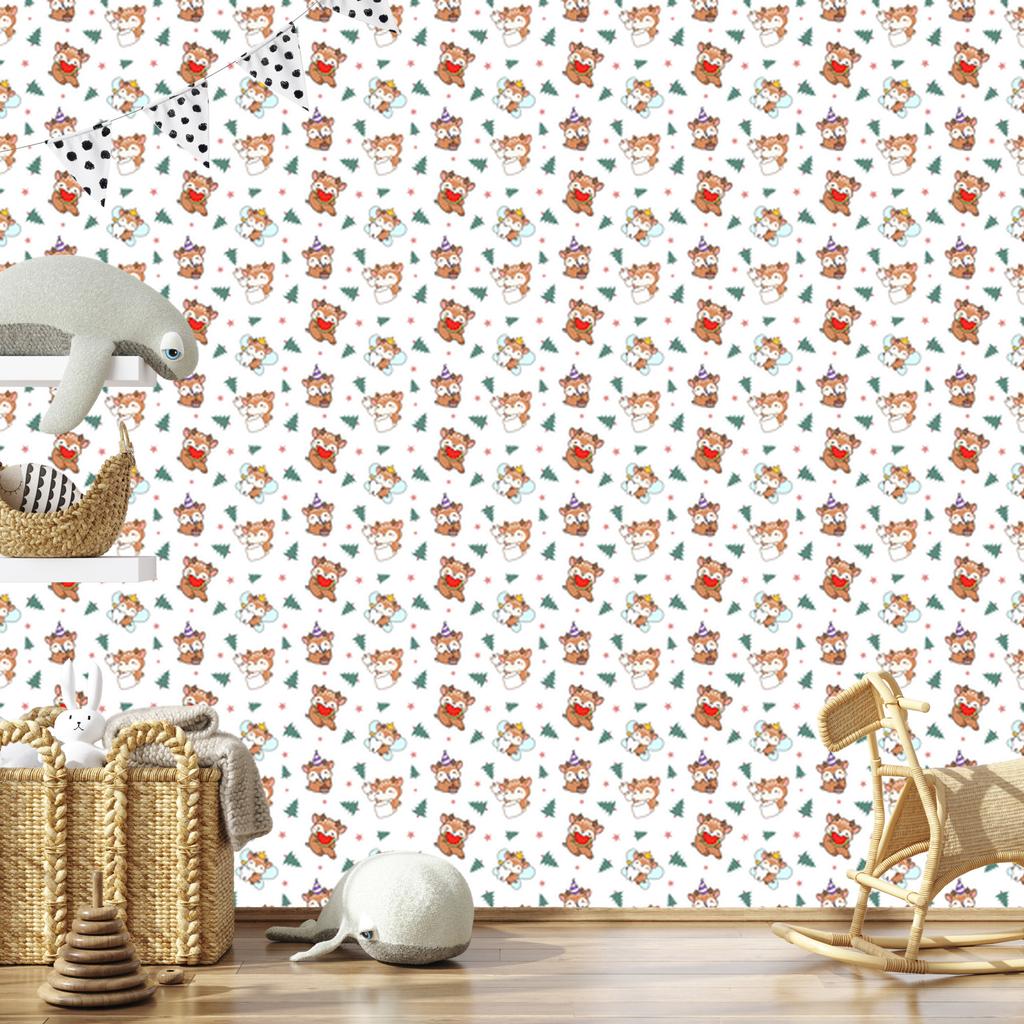 Deer wallpaper white, light gray, beige and orange 50x1000