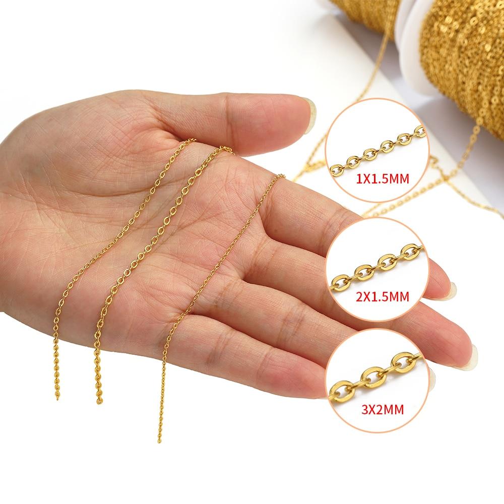 2/10 Meters Stainless Steel Chain 1 1.5 2mm Gold&Steel Color Link for DIY Jewelry Making Necklace Bracelet Bulk Chain Supplies