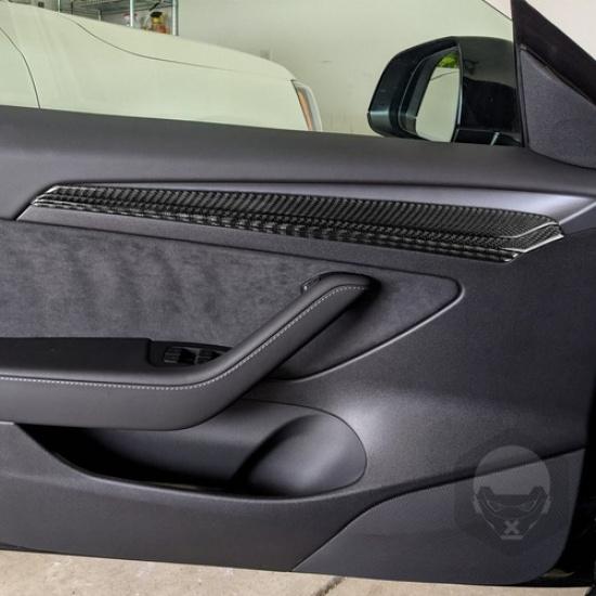 8Pcs Carbon Fiber Interior Door Panel Cover Trim For Tesla Model 3/Y 2017-