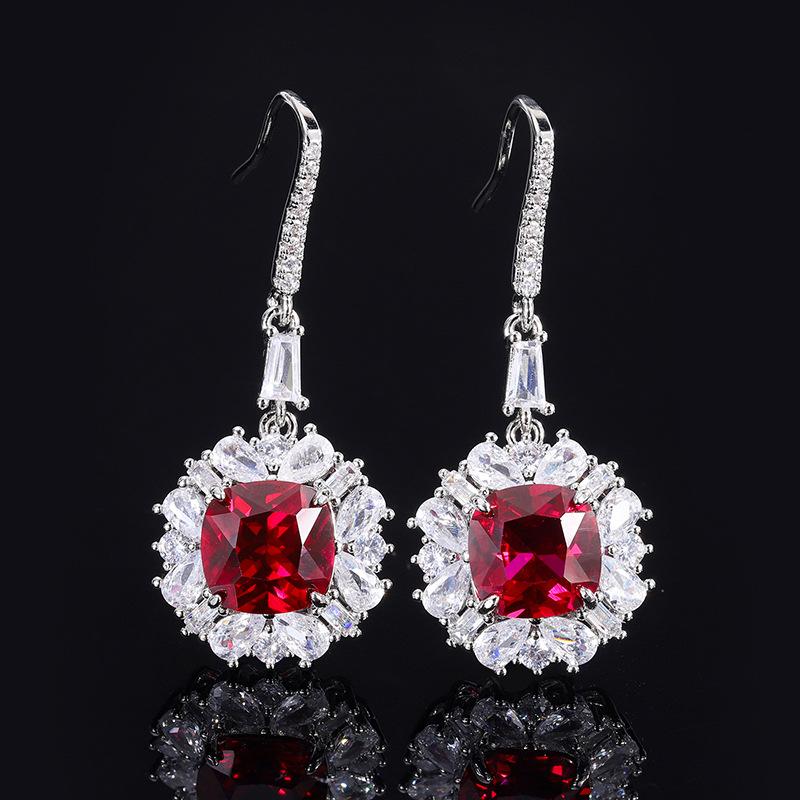 Schmuck Kupfer Vergoldeter Schmuck Simulation Roter Korund Diamant Damen Set Haupt 12 * 16 10 * 10