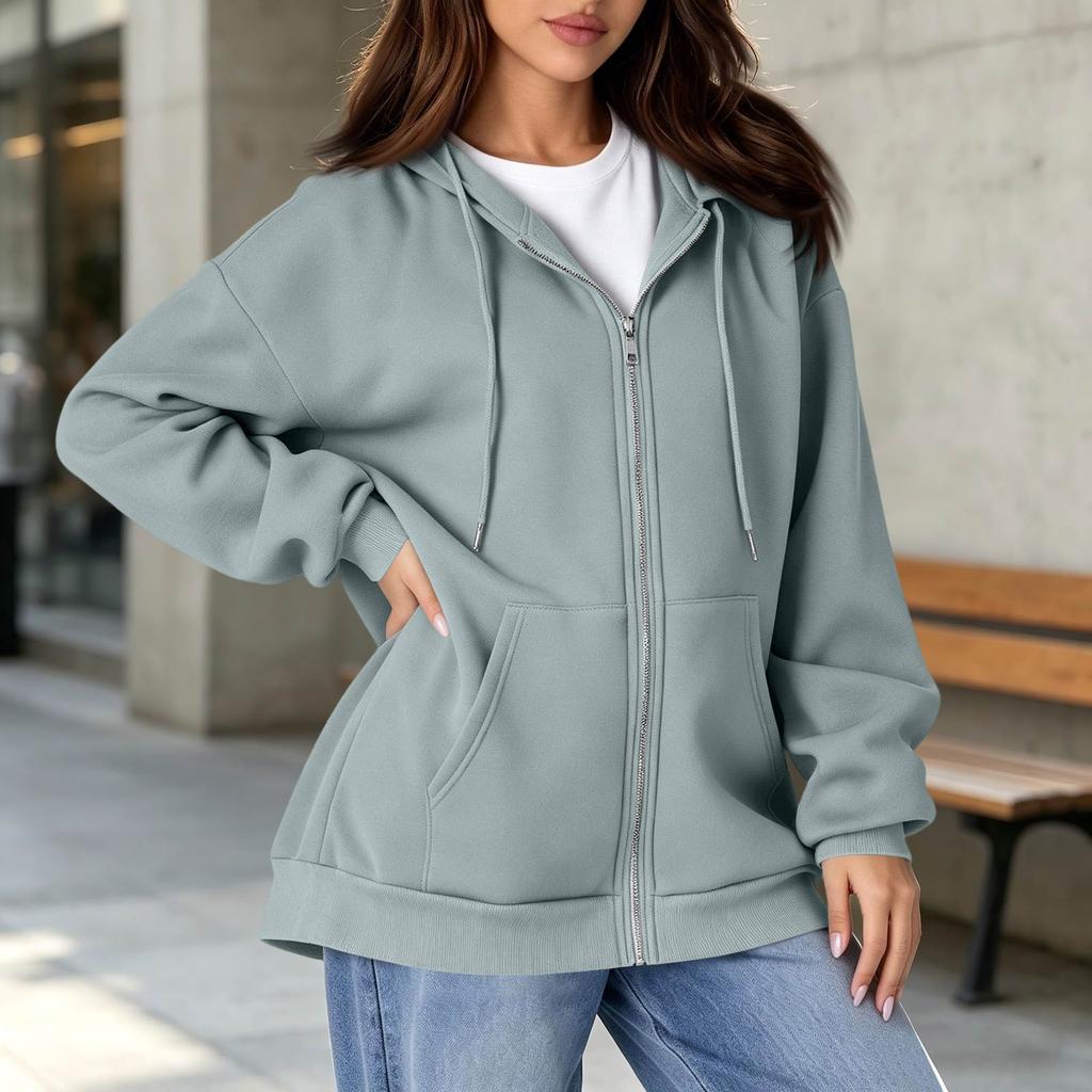 Kadın Astarlı Tam Fermuarlı Kapüşonlu Sweatshirt, Sonbahar Kış İçin Günlük Kapüşonlu Sweatshirt