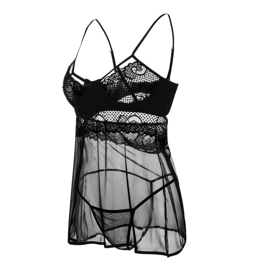 Sexy Wireless  Rimless Pajamas Lace Nightdress Silk Underwear Women Sleepwear