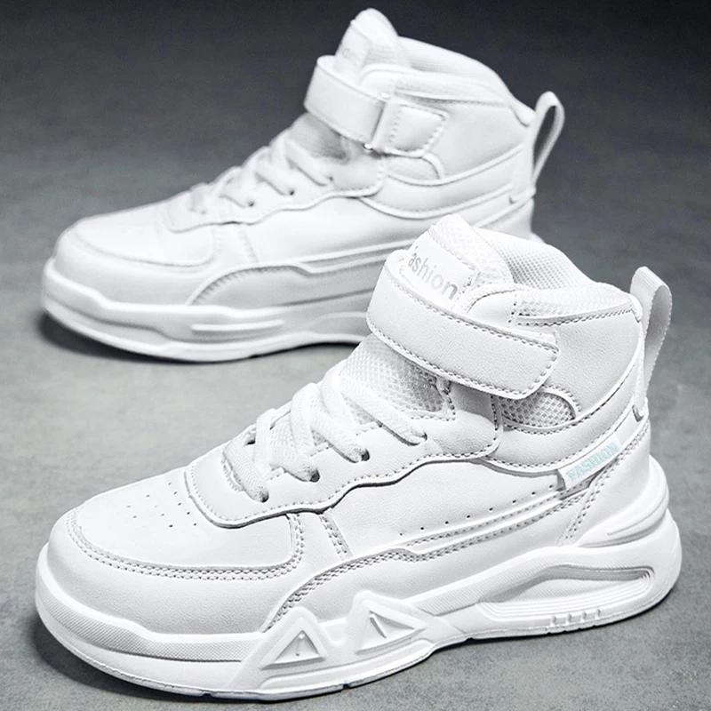 Children's Running Shoes Outdoor Leather Surface Fashionable Tennis Shoes Casual High Top Comfortable Board Shoes for Kids