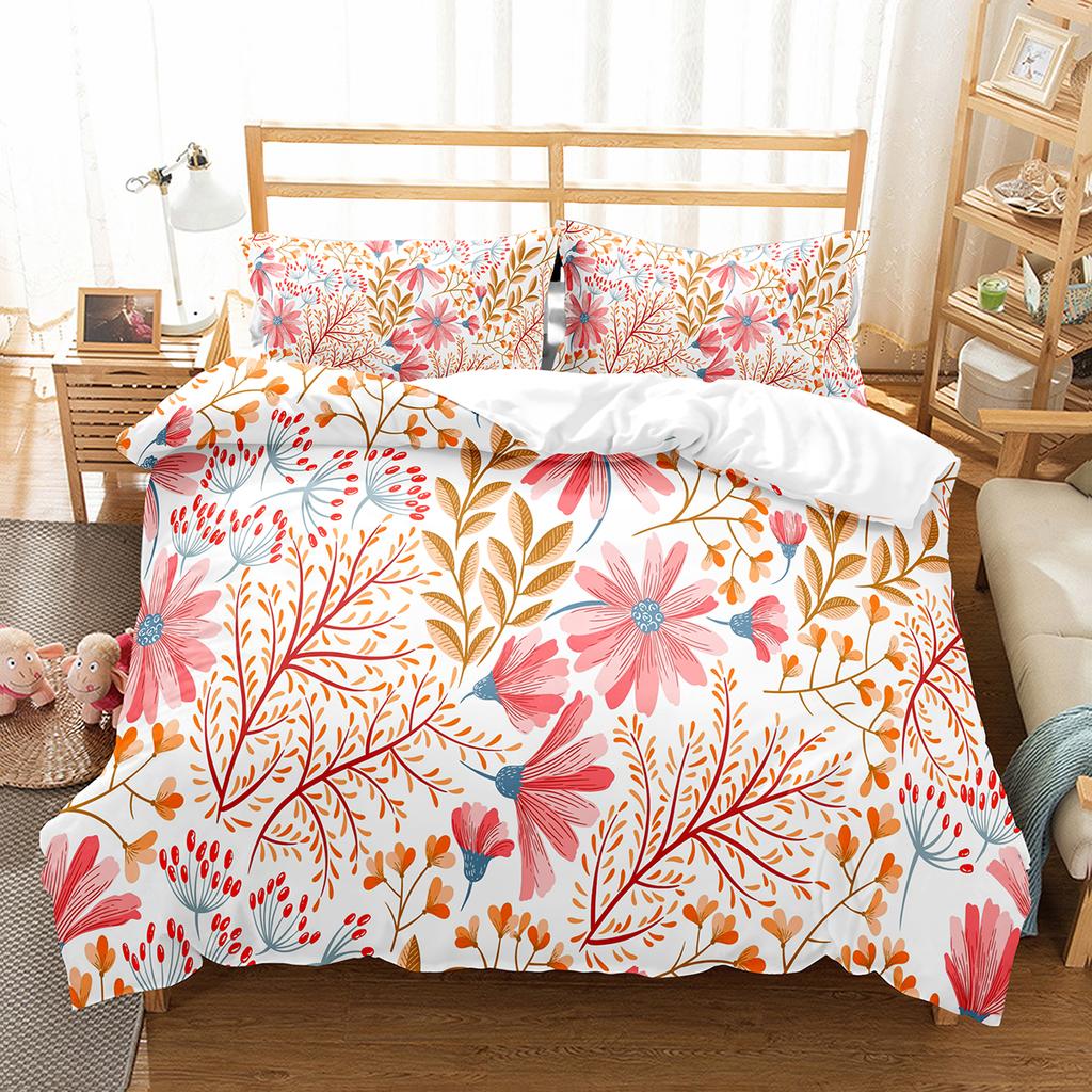 Colourful Flower Duvet Cover Set King Queen Size for Kids Boy Girls Bedding Set Rose Pattern Polyester Quilt Cover with Zipper