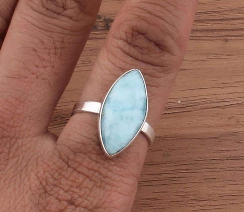 

Solid 925 Sterling Silver Natural Larimar Gemstone Marquise Shape Ring Handmade Jewelry Unisex Gift 12