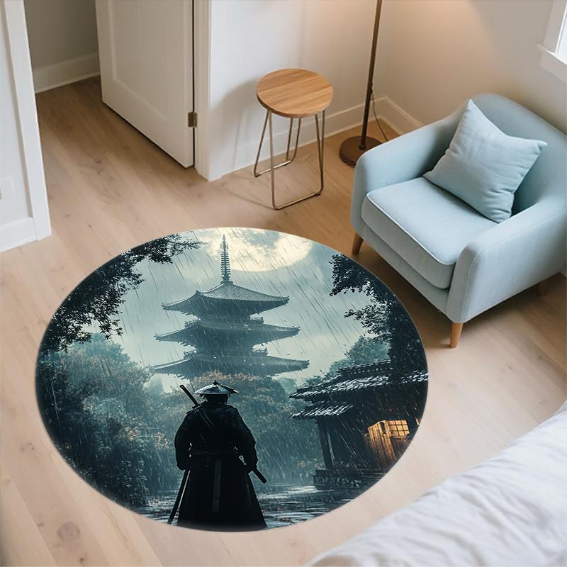 Japanese Samurai Pattern Round rug,Carpet Rug for Living Room Bedroom Sofa Playroom Decor,Non-slip Floor Mat,Holiday Gifts and Birthday Gifts