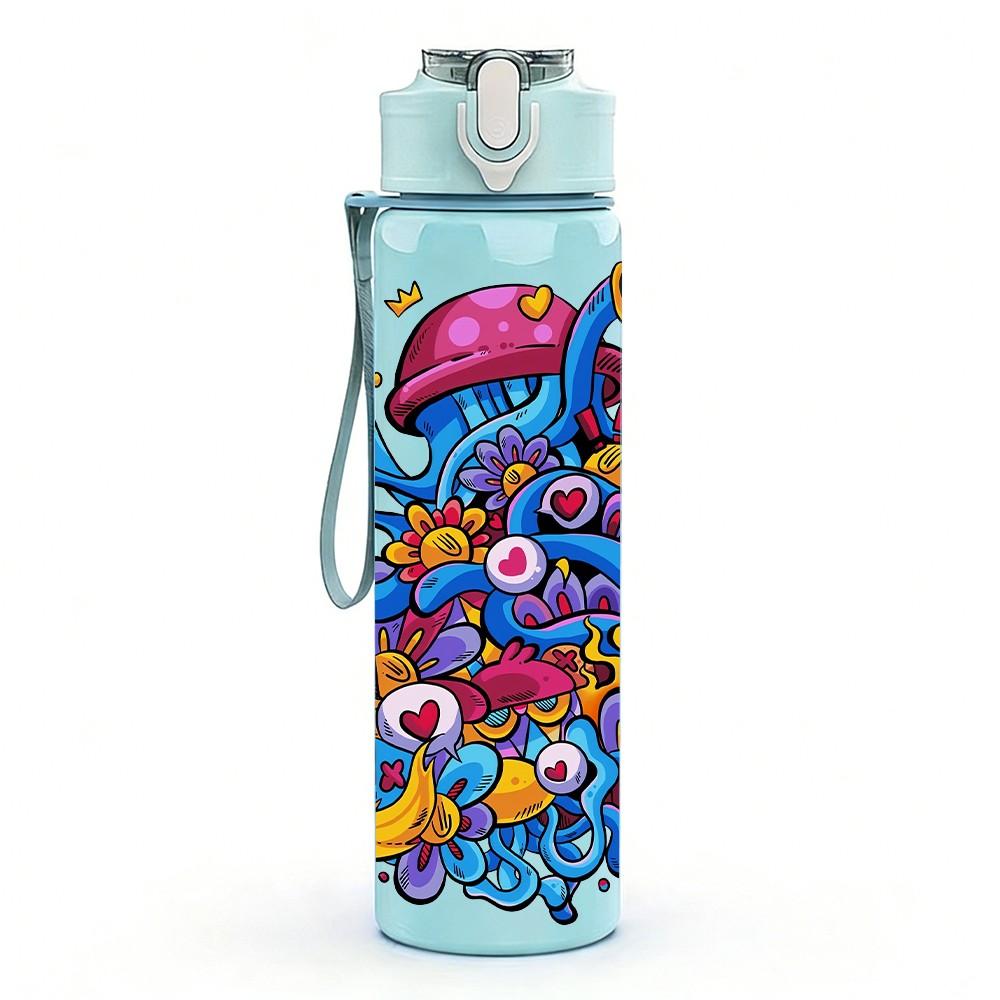 1PC Psychedelic Swirl Graffiti Doodle Pattern 750ml Color Plastic Sports Water Bottle Leakproof Flip Straw Lid Suitable for Sports Office Home Use