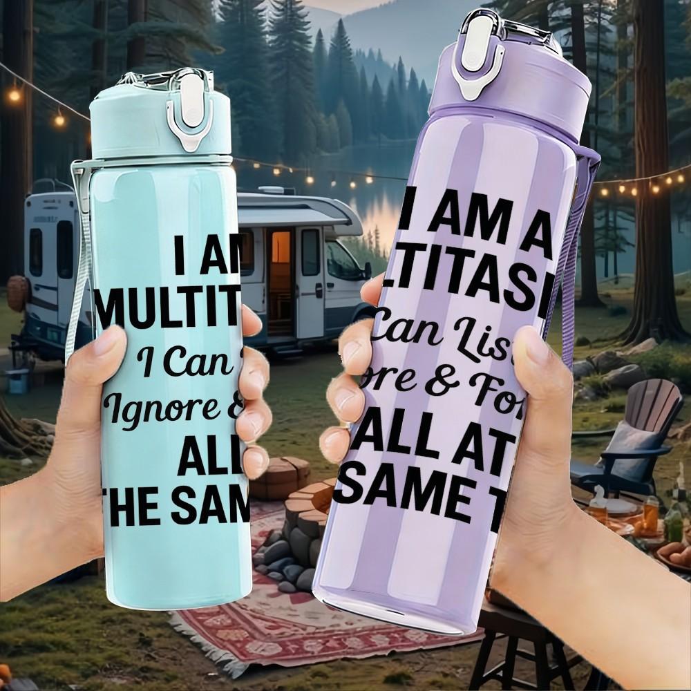 1PC I Am A Multitasker Quote Text 750ml Color Plastic Sports Water Bottle Leakproof Flip Straw Lid Suitable for Sports Office Home Use
