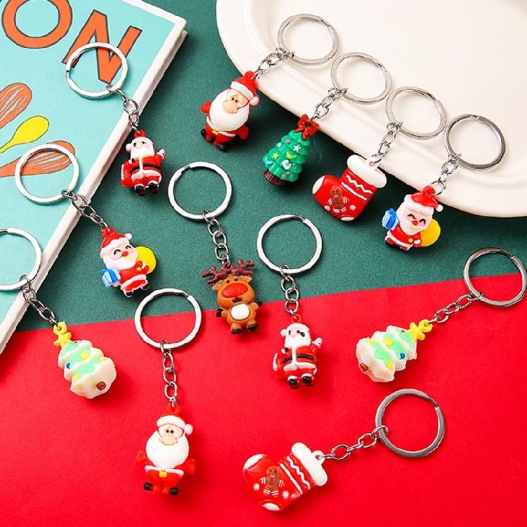 10Pcs Christmas Keychains Cartoon Keyrings Ornaments Decoration Party Favors