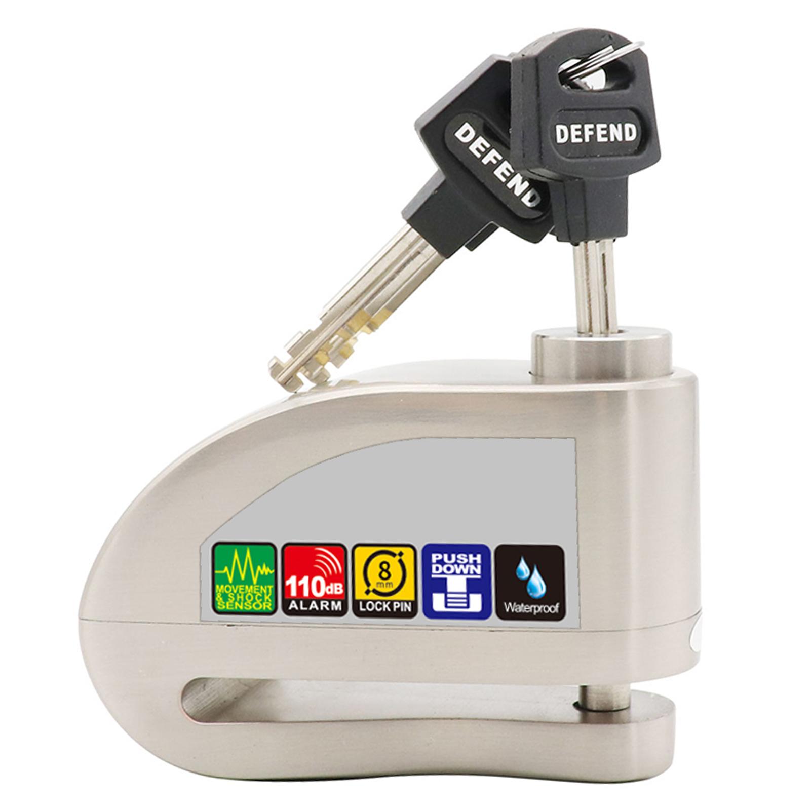 

Блокировка диска сигнализации, водонепроницаемость до 110 дБ, звуковая сигнализация, противоугонная защита, датчик удара с напоминанием