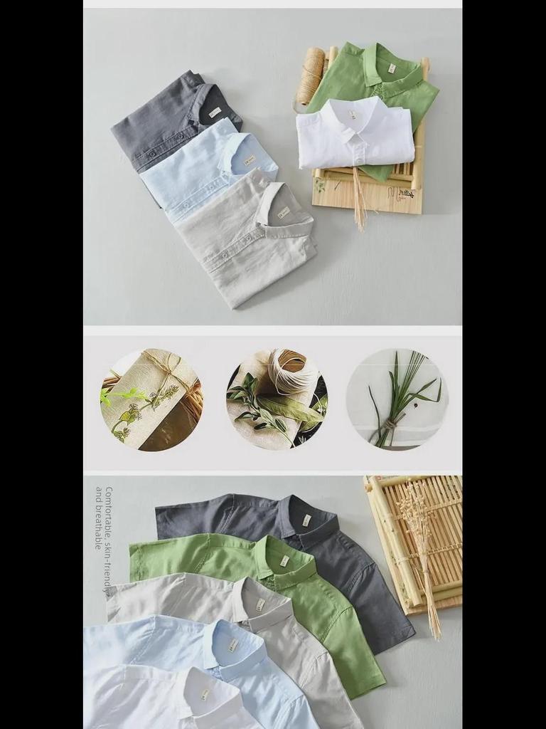 Chemise décontractée à manches courtes en coton et lin pour homme, style japonais
