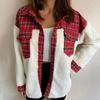 Winter Hoodie Plush Shirt Single Breasted Checkered Cardigan For Women
