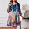 Plus Size Women's Gradient Print Casual Spring/Autumn Pocket Round Neck Long Sleeve Dress