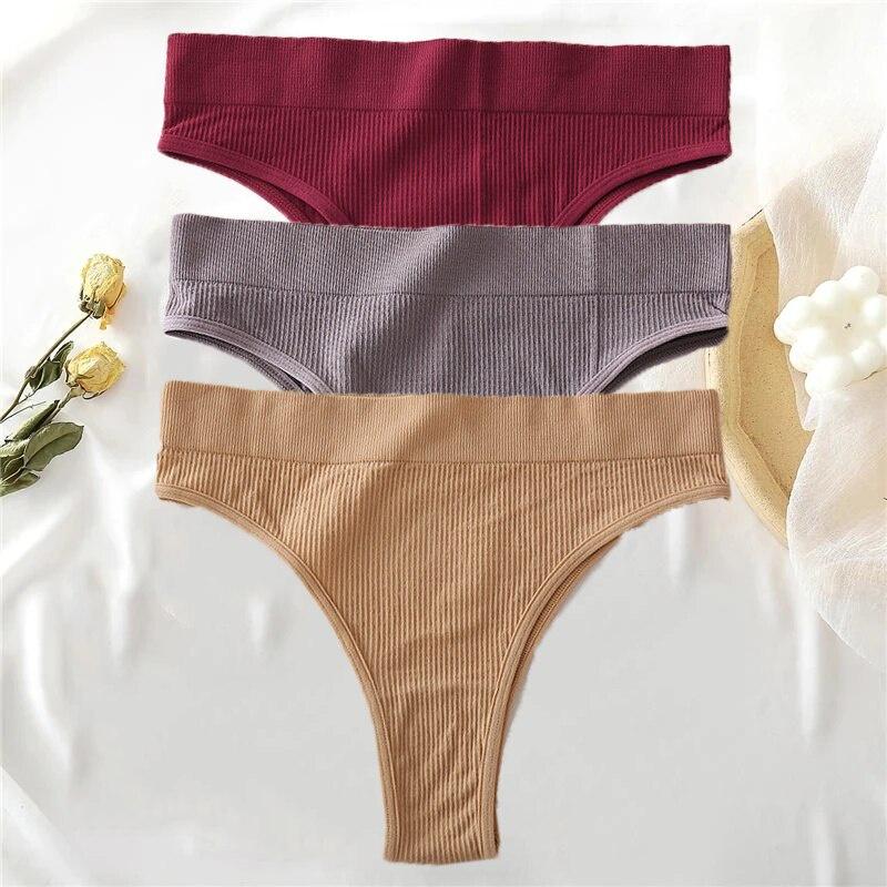 ALLOFME 3-teiliges nahtloses Höschen-Set für Damen, hoch taillierte Tangas, bequeme Baumwoll-Slips für Damen, sexy Unterhosen für Damen