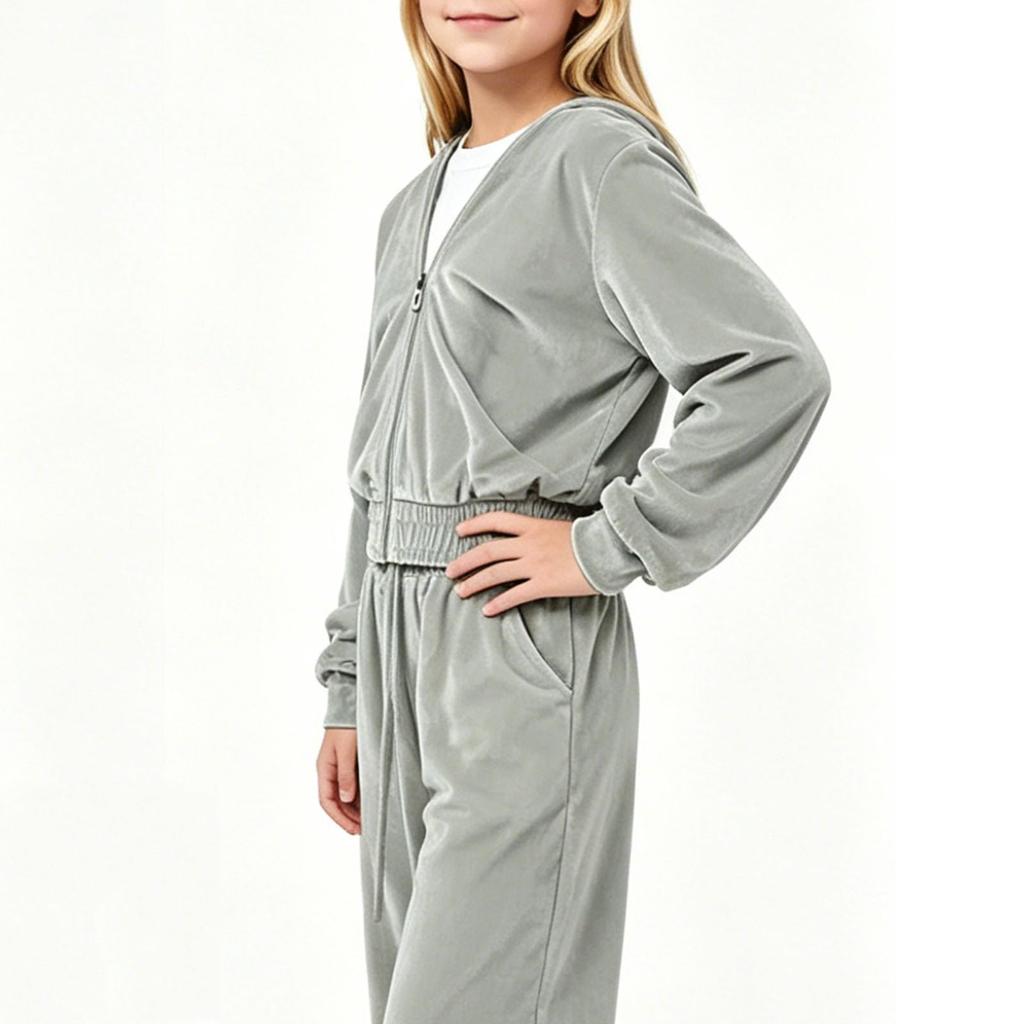 Girls' Velour Tracksuit Set Soft Two-Piece Outfit for Fall and Winter