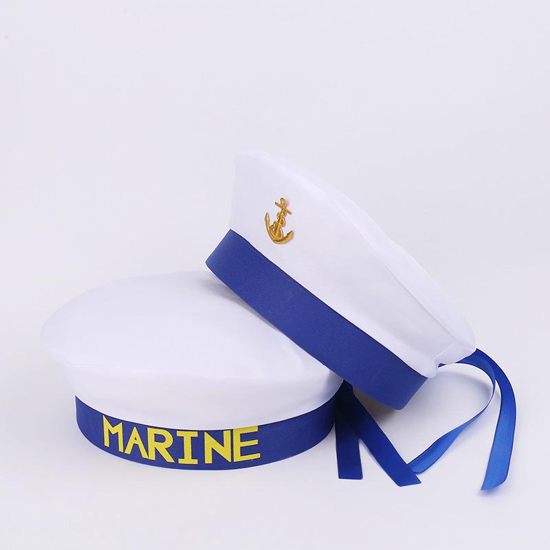 Sailor Hat with Blue Ribbons for Theme Parties and Stage Performances