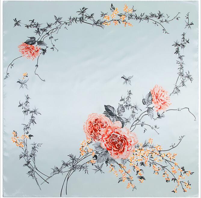 

90*90cm Luxury Brand Women Silk Scarves Heart and Rose Design Square Scarves Spring Summer Shawls For Ladies Gifts 90x90cm