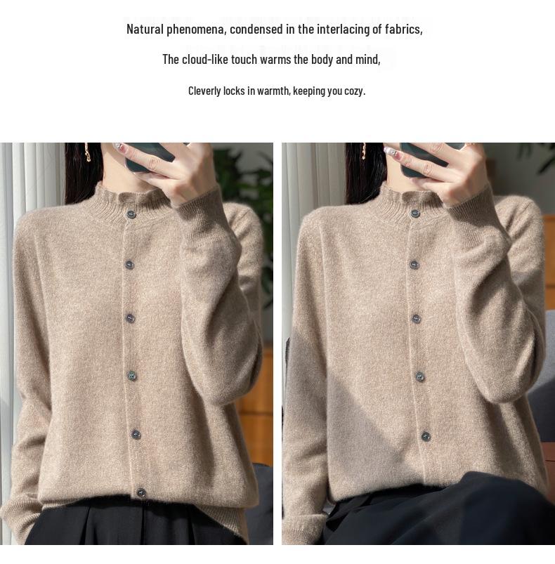Women's Ruffle Wool Cardigan: Soft, Skin-Friendly, 100% Wool, Versatile Autumn and Winter Outerwear.