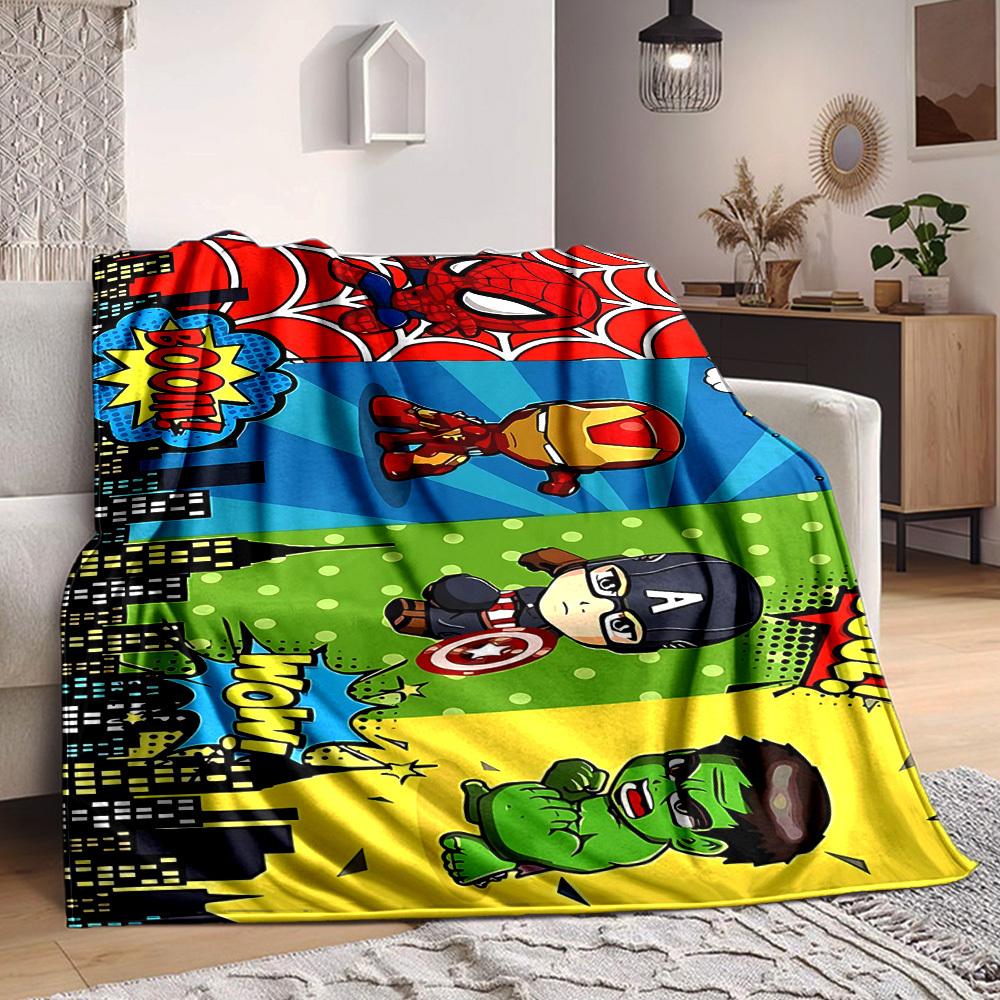 1pc Superheroes Comics Flannel Throw Blanket - HD Printed Lightweight Soft Warm All-Season Blanket for Sofa, Bed, Travel, Camping 128