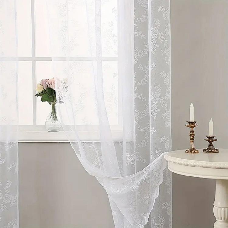 Beautiful Floral Lace Curtains With Portable Polyester For Home Decoration