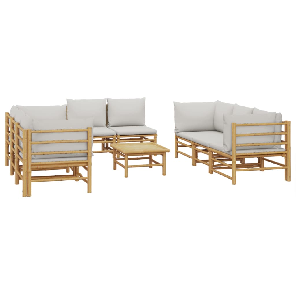 Vidaxl 9-Cz. Garden Furniture Set, Light Grey Cushions, Bamboo