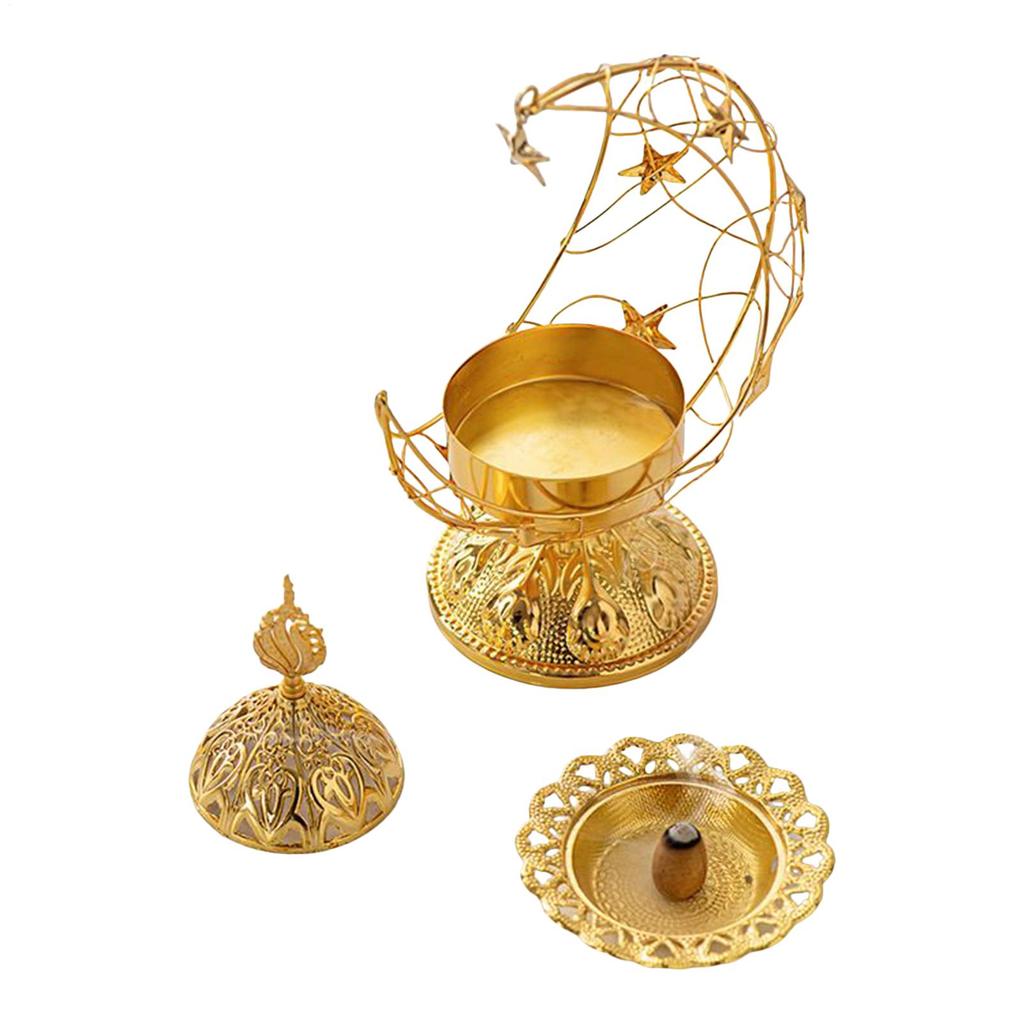 Arabic Incense Burner Holder Handheld Crescent Meditation Metal Decor Incense Cone Burner Ornaments Eid's Day Decoration
