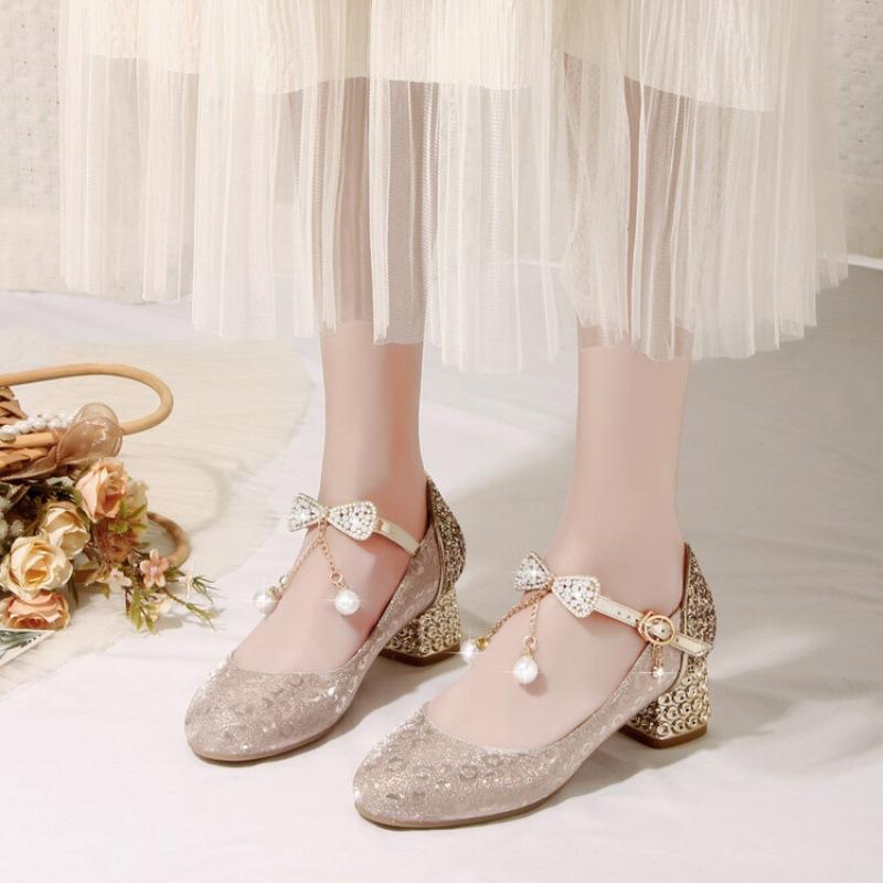 Summer children's sandals women's new student high-heeled princess shoes solid color rubber sole bag head medium and older children's girls' sandals