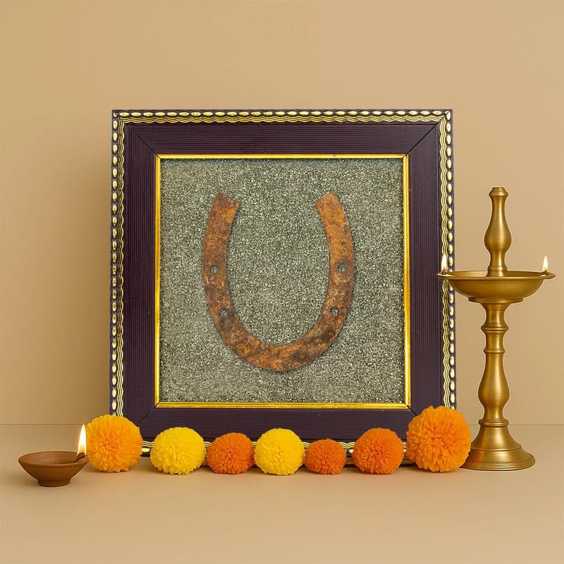 Astrotalk Ghode Ki Naal On Raw Pyrite Frame | Vastu Decorative Item for Home & Office | Attracts Wealth, Luck & Prosperi