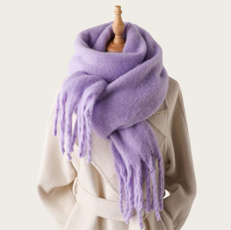 

Winter Scarf for Women Warm Solid Color Pashmina Blanket Wraps Female Thick Soft Bufanda Big Tassel Shawl Long Poncho Echarpe 240x38CM
