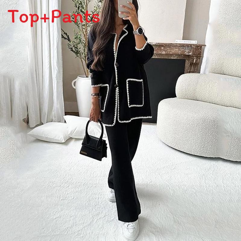 Casual Womens Two Piece Suit With Pockets For Autumn Comfort Wear