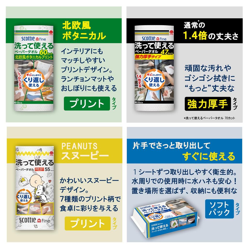 Scotty Washable Kitchen Paper 6 Solid Color Towels, 70-Cut, Rolls,