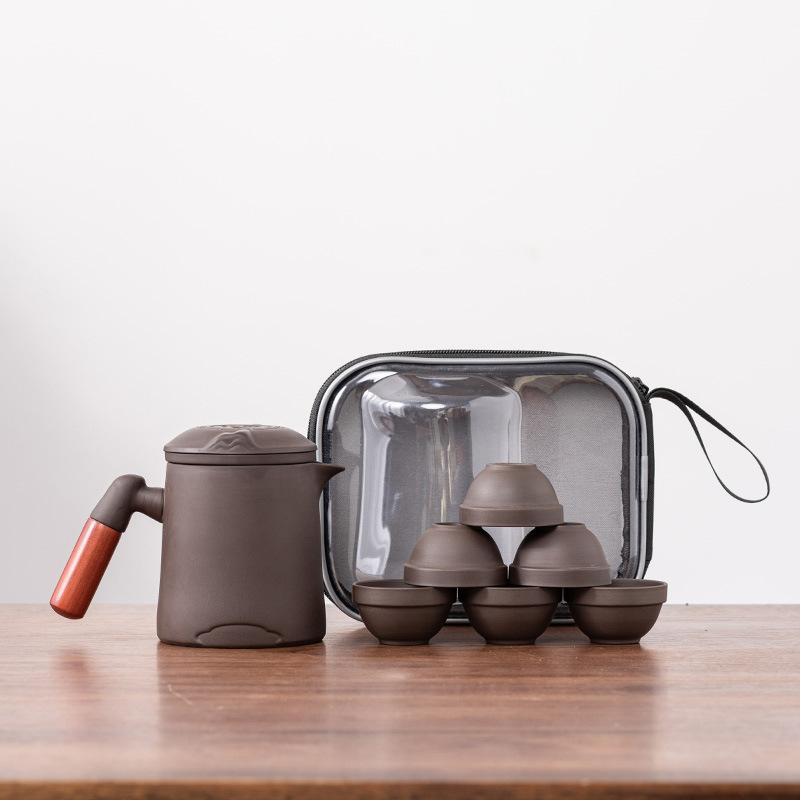 

Travel tea set Kuaike cup one pot six cups teapot teacup portable simple Kung Fu purple sand outdoor tea maker