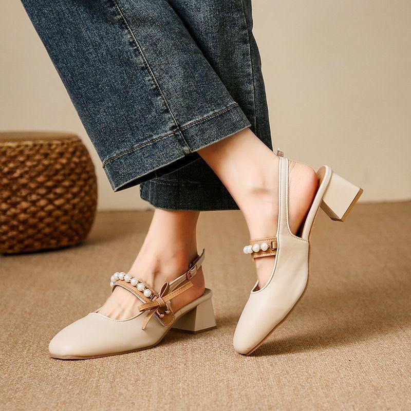 Niche pearl bow bag head sandals 2025 new spring women with skirt French evening high heels women