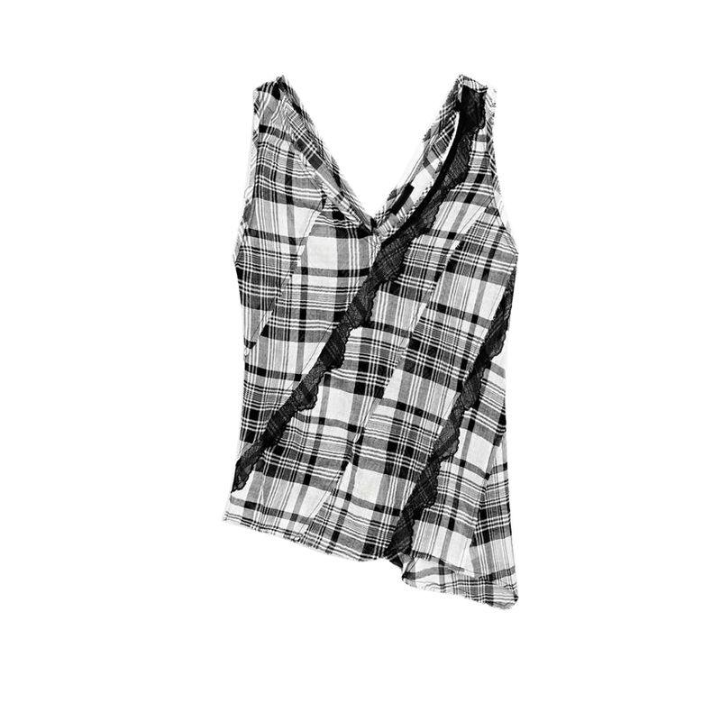 

MD Summer New Arrival Women s Art Department Stylish Black and White Lattice Pattern V Neck Sleeveless Shirt Tops 5174915 Black L