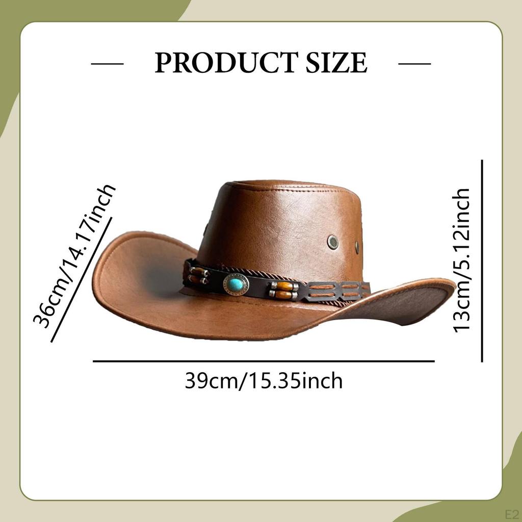 Cowboyhut Western Jazz Sonnenschutz PU Kostüm mit breiter Krempe für Geburtstag