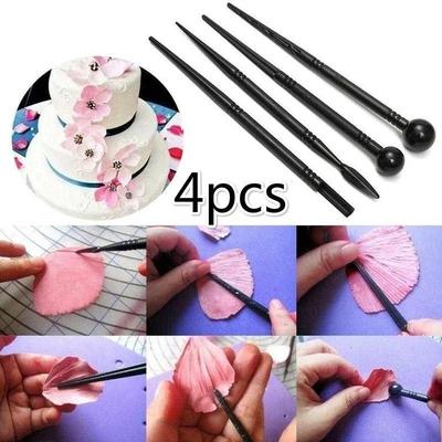 4 piezas/juego Bolígrafos para tallar pasteles Herramienta para modelar flores Moldes para pasteles de fondant y galletas Herramienta bolígrafo con patrón de pétalos