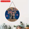 2D Flat 20*20cm1pc Freedom Memorial Theme Warrior Shoes and Flag Pattern Wooden Hanging Door Decor, USA Independence Day Blue Style Sign, Suitable