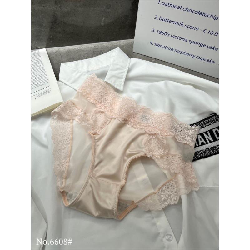 Braguitas Stop de Algodón Puro para Mujer, Color Sólido, Satén, Cintura Media, Encaje, Sexy