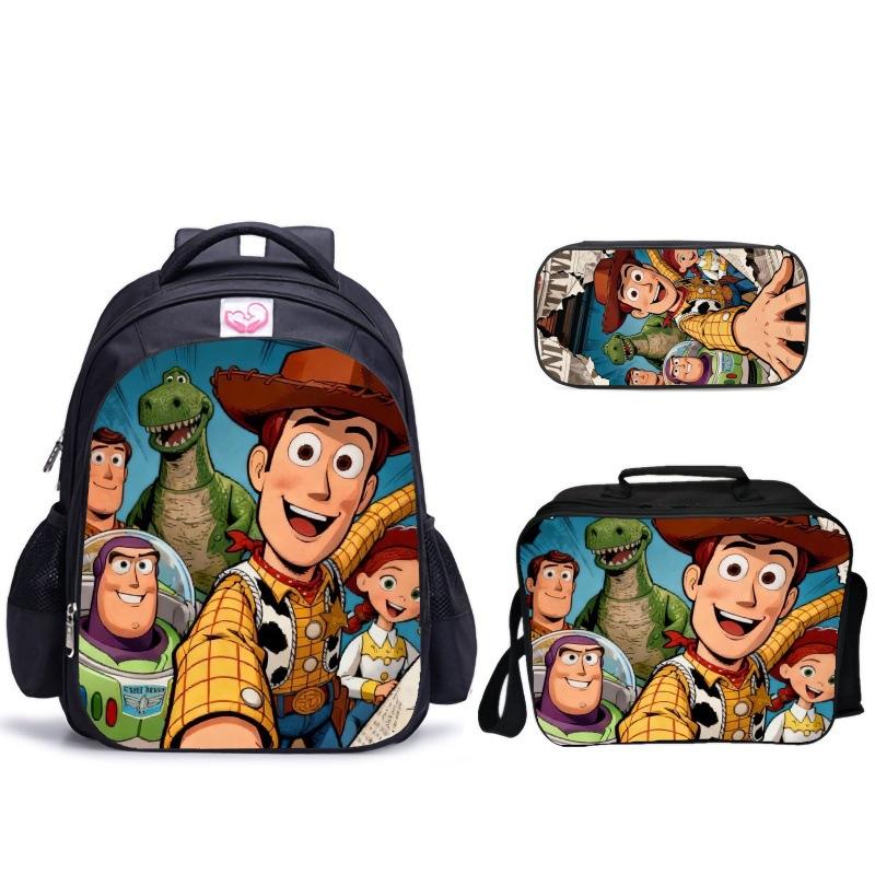Doll Collective Probe Children'S Fun Three-Piece Set Woody Bass School Bag Pencil Bag Thermal Insulation Meal Bag Student Campus Set