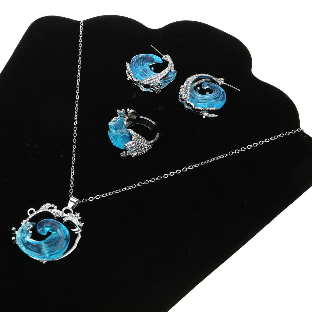 Ocean Friendship Ring Unique Dating Jewelry Set Stylish Ocean Earrings Fashion Pendant Necklace for Daily and Party