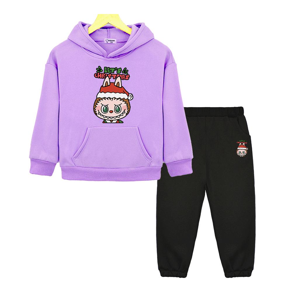 labubu  2pcs pullover+pants Cartoon Jacket Kawaii  boys girls Hooded Sets Anime hoodie Fleece sweatshirt  kids boutique clothes