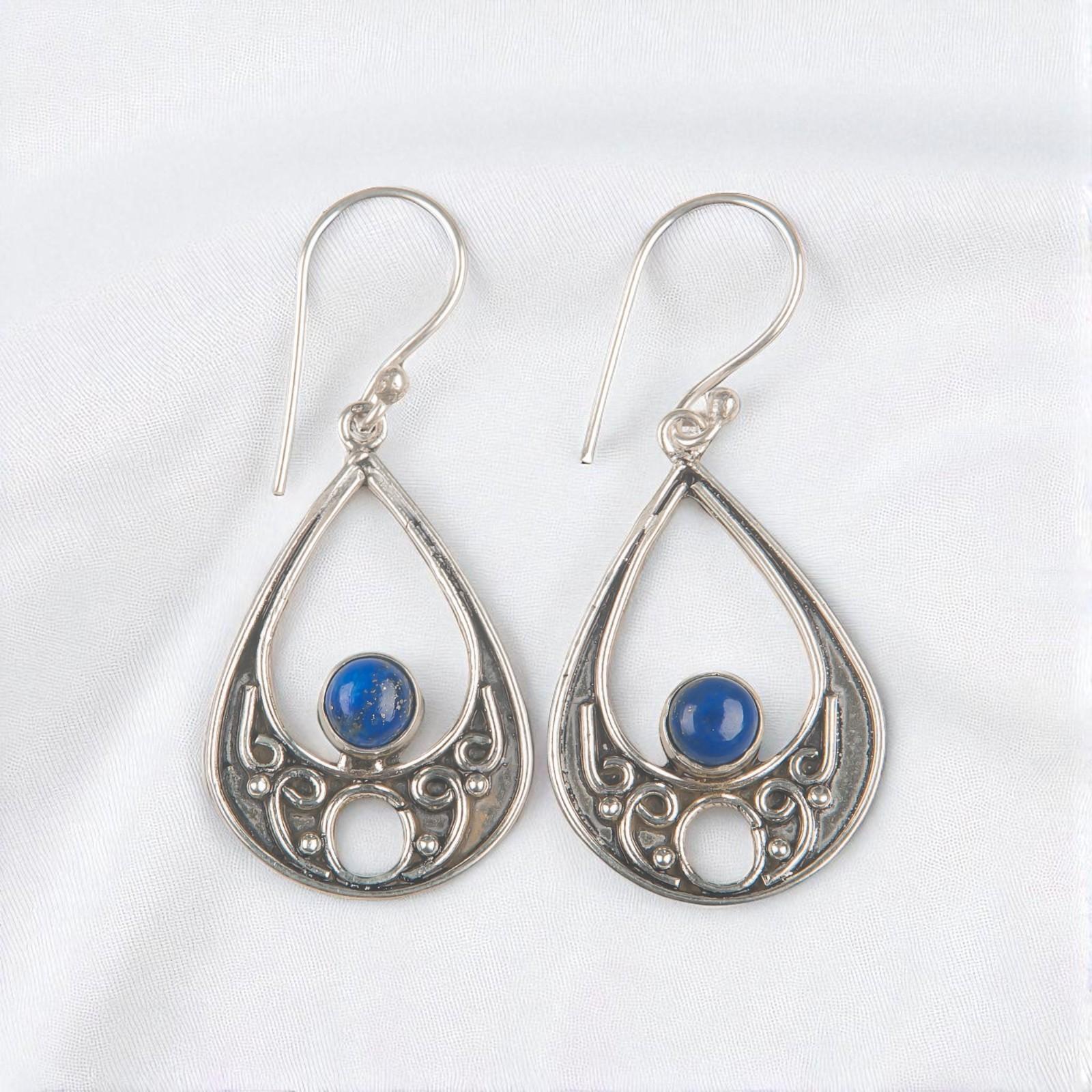 

Rare Lapis Lazuli Gemstone 925 Sterling Silver Handmade Jewelry Earrings 1.91 EE-90-21